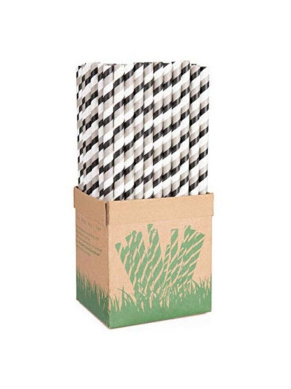 Black & Grey Pinstripe wide Party straws - Picture 3 of 8